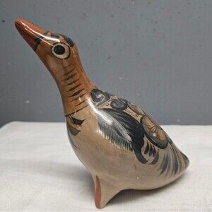 Vintage Tonala Pottery Mexican Folk Art Hand Painted Bird Duck